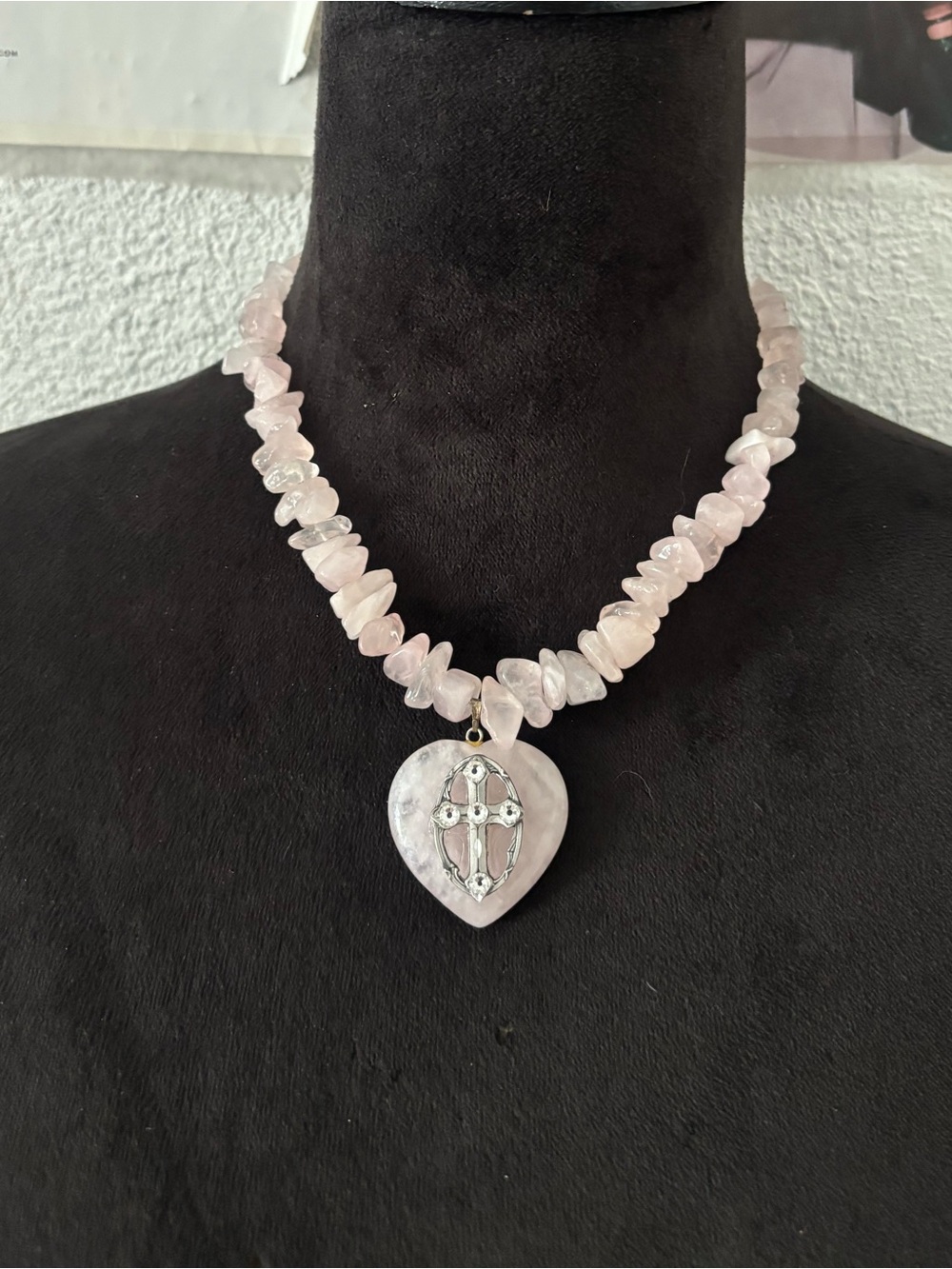 Handmade vintage rose quart necklace